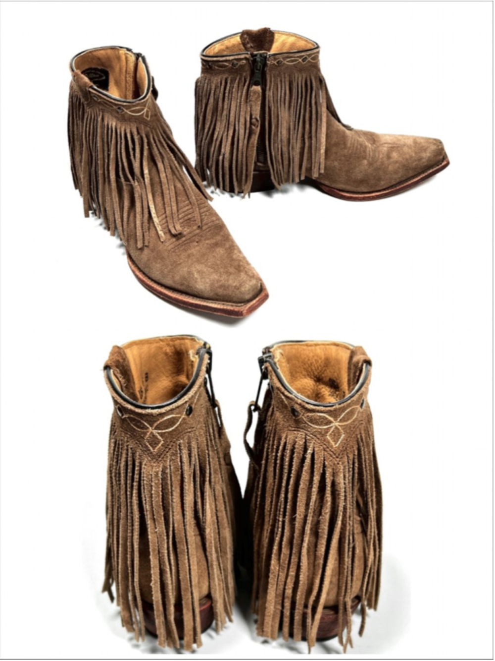 J.B. Dillon Womans Boots Light Brown Suede Fringe Ankle Boots 108107 Size 6